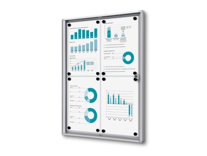 Interiérová informační vitrína Economy 4 x A4 - plechová záda, protipožární, hliník (Barva hliník)