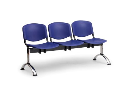 Plastová lavice ISO II, 3-sedák - chromované nohy, modrá (Barva modrá)