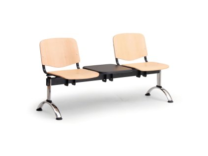 Dřevěná lavice ISO II, 2-sedák + stolek - chromované nohy