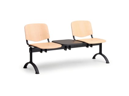 Dřevěná lavice ISO II, 2-sedák + stolek - černé nohy, buk (Barva buk)