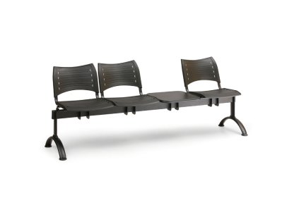 Plastová lavice VISIO, 3-sedák + stolek - černé nohy, modrá (Barva modrá)