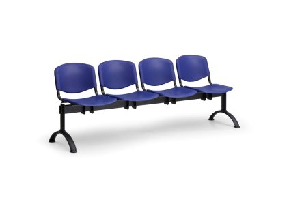 Plastová lavice ISO II, 4-sedák - černé nohy, modrá (Barva modrá)