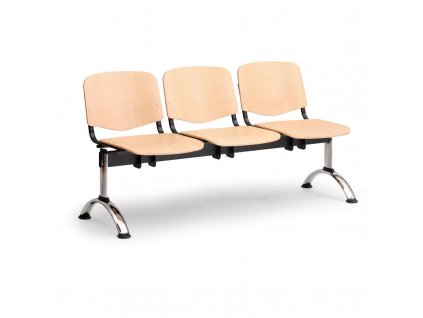 Dřevěná lavice ISO II, 3-sedák - chromované nohy