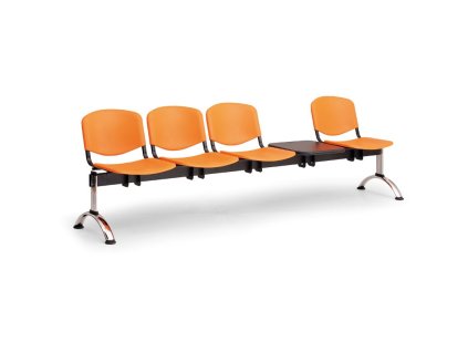 Plastová lavice ISO II, 4-sedák + stolek - chromované nohy, modrá (Barva modrá)