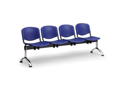 Plastová lavice ISO II, 4-sedák - chromované nohy, modrá (Barva modrá)