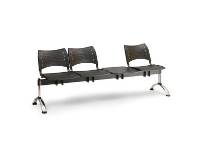 Plastová lavice VISIO, 3-sedák + stolek - chromované nohy, modrá (Barva modrá)
