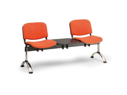 Čalouněná lavice VIVA, 2-sedák + stolek - chromované nohy, oranžová (Barva oranžová)