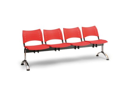 Plastová lavice VISIO, 4-sedák - chromované nohy, modrá (Barva modrá)