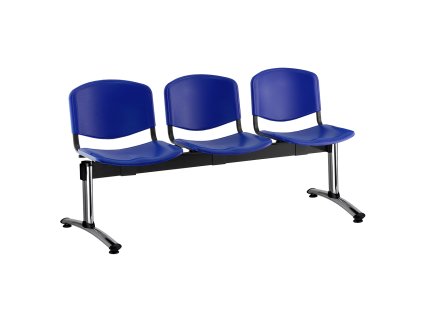 Plastová lavice ISO, 3-sedák - chromované nohy, modrá (Barva modrá)