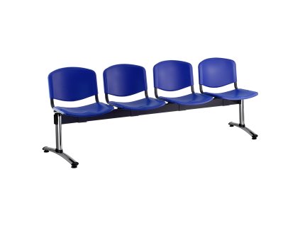 Plastová lavice ISO, 4-sedák - chromované nohy, modrá (Barva modrá)