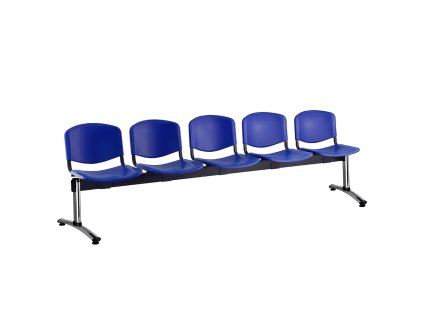 Plastová lavice ISO, 5-sedák - chromované nohy, modrá (Barva modrá)