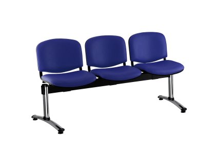 Kožená lavice ISO, 3-sedák - chromované nohy, modrá (Barva modrá)