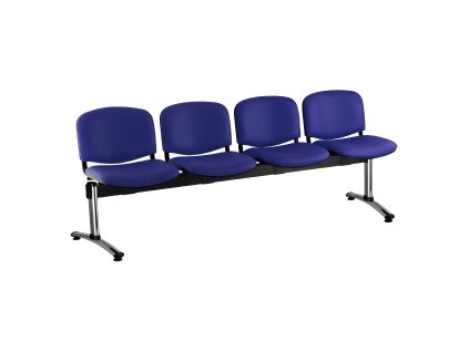 Kožená lavice ISO, 4-sedák - chromované nohy, modrá (Barva modrá)