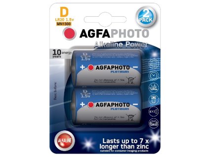 Power alkalická baterie AgfaPhoto LR20/D, 1,5 V blistr 2 ks, alkalická (Barva modrá)