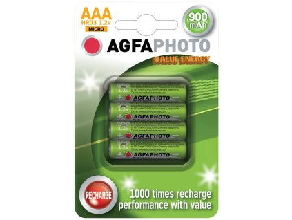 Nabíjecí NiMH baterie AgfaPhoto AAA, 900 mAh, 1,2 V, blistr 4 ks, nabíjecí (Barva zelená)