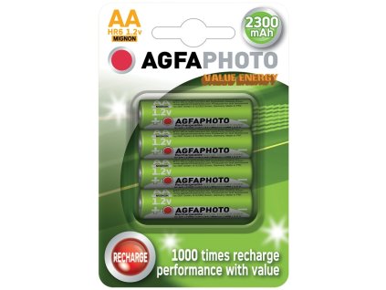 Nabíjecí NiMH baterie AgfaPhoto AA, 2300 mAh, 1,2 V, blistr 4 ks, nabíjecí (Barva zelená)