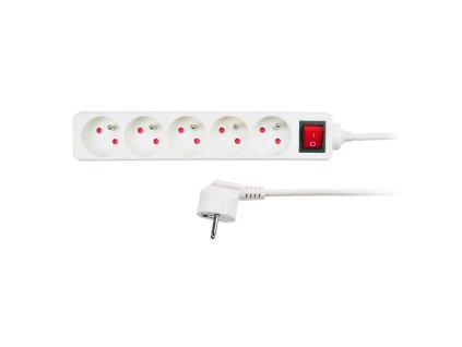 Prodlužovací kabel 5Z - 5m, vypínač, bílá (Barva bílá)