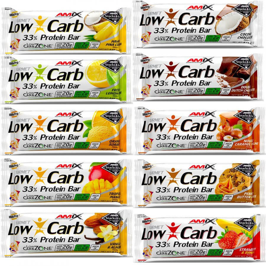 AMIX Low Carb 33% Protein Bar, 60 g Příchuť: jahoda/banán