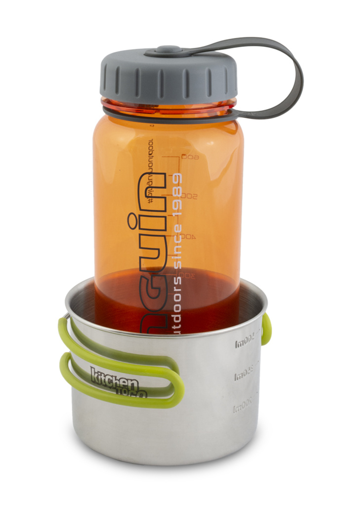 Pinguin Tritan Slim Bottle 0.65 L inserted into a Pinguin outdoor mug