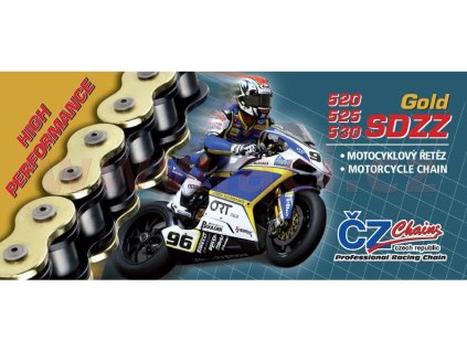 reťaz 520SDZZ ČZ zlatá 120 článkov vrátane nitovacej spojky RIVET