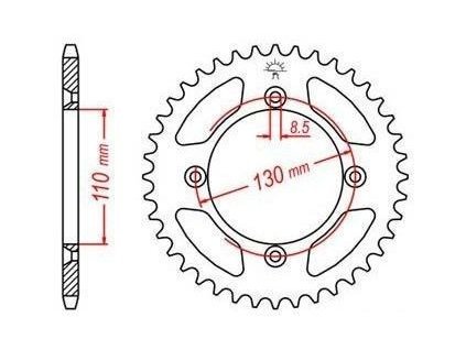 oceľové reťazové koleso pre sekundárne reťaze typu 420, JT - Anglicko (50 zubov)
