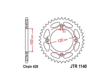 oceľové reťazové koleso pre sekundárne reťaze typu 428, JT (50 zubov)