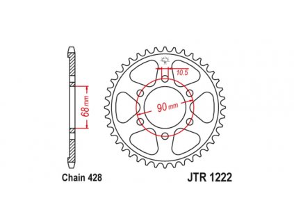 oceľové reťazové koleso pre sekundárne reťaze typu 428, JT (47 zubov)