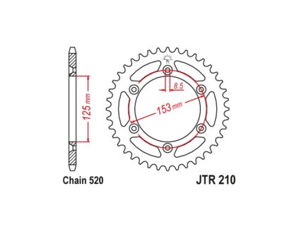 oceľové reťazové koleso pre sekundárne reťaze typu 520, JT (50 zubov)