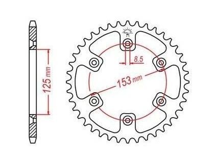 oceľové reťazové koleso pre sekundárne reťaze typ 520, JT - Anglicko (51 zubov)
