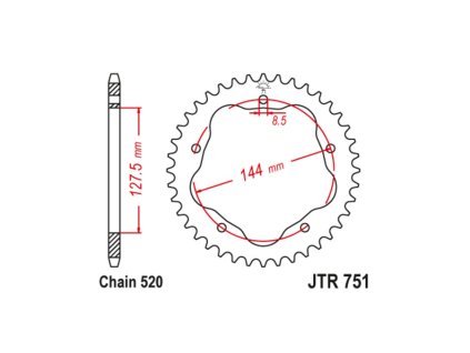 oceľové reťazové koleso pre sekundárne reťaze typu 520, JT (42 zubov)
