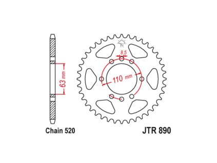 oceľové reťazové koleso pre sekundárne reťaze typu 520, JT (45 zubov)