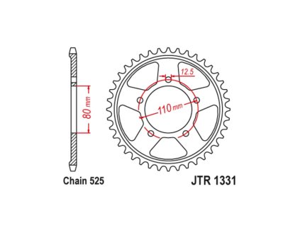 oceľové reťazové koleso pre sekundárne reťaze typu 525, JT (42 zubov)