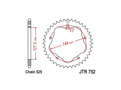 oceľové reťazové koleso pre sekundárne reťaze typu 525, JT (39 zubov)
