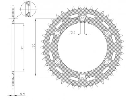 oceľové reťazové koleso pre sekundárne reťaze typu 520, SUNSTAR (42 zubov)