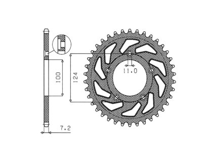 oceľové reťazové koleso pre sekundárne reťaze typu 525, SUNSTAR (37 zubov)
