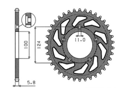 oceľové reťazové koleso pre sekundárne reťaze typu 520, SUNSTAR (45 zubov)