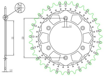 reťazové koleso z nerezovej ocele pre sekundárne reťaze typu 520, SUNSTAR (50 zubov)