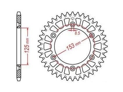 duralové reťazové koleso pre sekundárne reťaze typ 520, JT - Anglicko (52 zubov)
