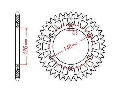 duralové reťazové koleso pre sekundárne reťaze typ 520, JT - Anglicko (49 zubov)