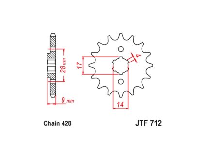 reťazové koleso pre sekundárne reťaze typu 428, JT (13 zubov)