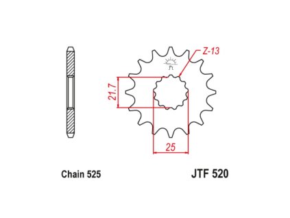 reťazové koleso s tlmiacou gumovou vrstvou pre sekundárne reťaze typu 525, JT (17 zubov)