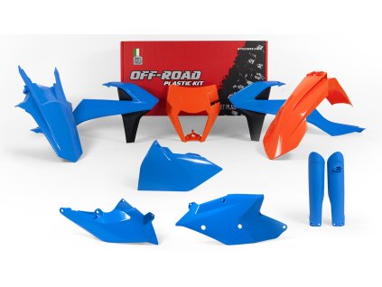 plastová sada KTM special edition Troy Lee Designs RTECH blue-orange-black 7 kusov vrátane chráničov vidlice