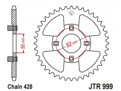 oceľové reťazové koleso pre sekundárne reťaze typu 428, JT - Anglicko (42 zubov)