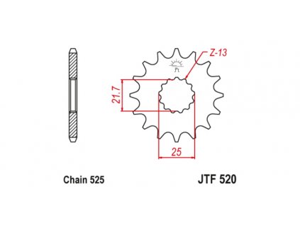 řetězové kolečko s tlumící gumovou vrstvou pro sekundární řetězy typu 525, JT (17 zubů)