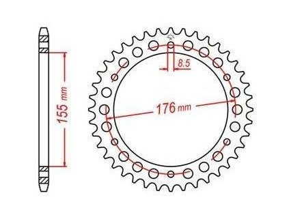 oceľové reťazové koleso pre sekundárne reťaze typ 530 JT - Anglicko 45 zubov