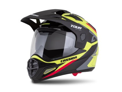 přilba Tour 20 X-tra  CASSIDA žlutá fluo/černá/červená/šedá/černý matný kšilt  plexi s přípravou pro Pinlock 2026 (Veľkosť XS (53 až 54 cm))
