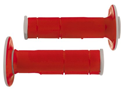 závodné gripy (dvojvrstvové, mäkké), RTECH (červeno-šedé, pár, dĺžka 116 mm)