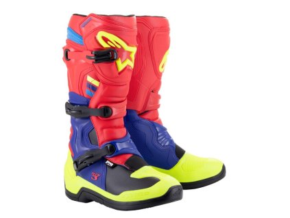 boty TECH 3  ALPINESTARS červená/modrá/žlutá fluo/černá 2025 (Veľkosť 38)