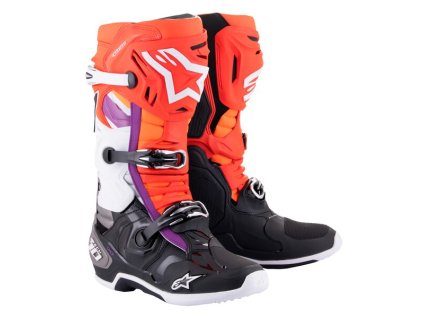 boty TECH 10  ALPINESTARS oranžová/žlutá/fialová/bílá/černá 2025 (Veľkosť 40,5)