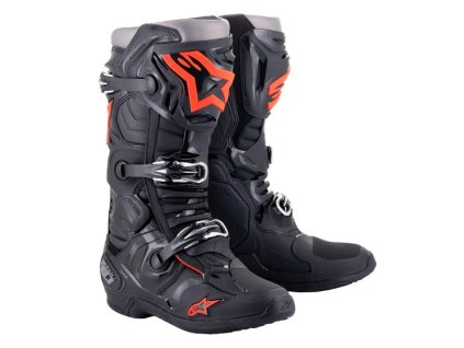 boty TECH 10  ALPINESTARS černá/červená fluo/šedá 2025 (Veľkosť 43)